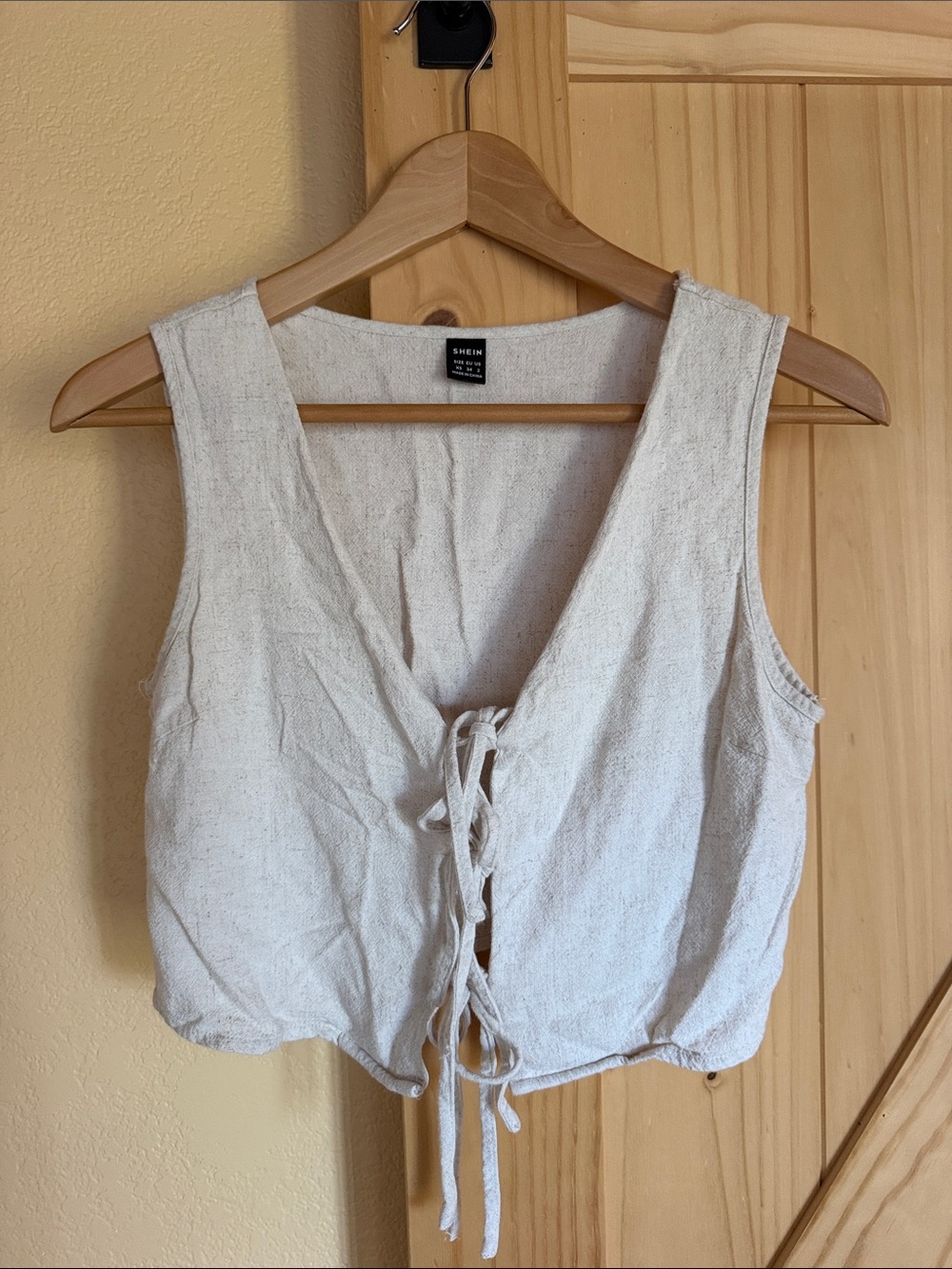 SHEIN Natural Beige Tie-Front Crop Top